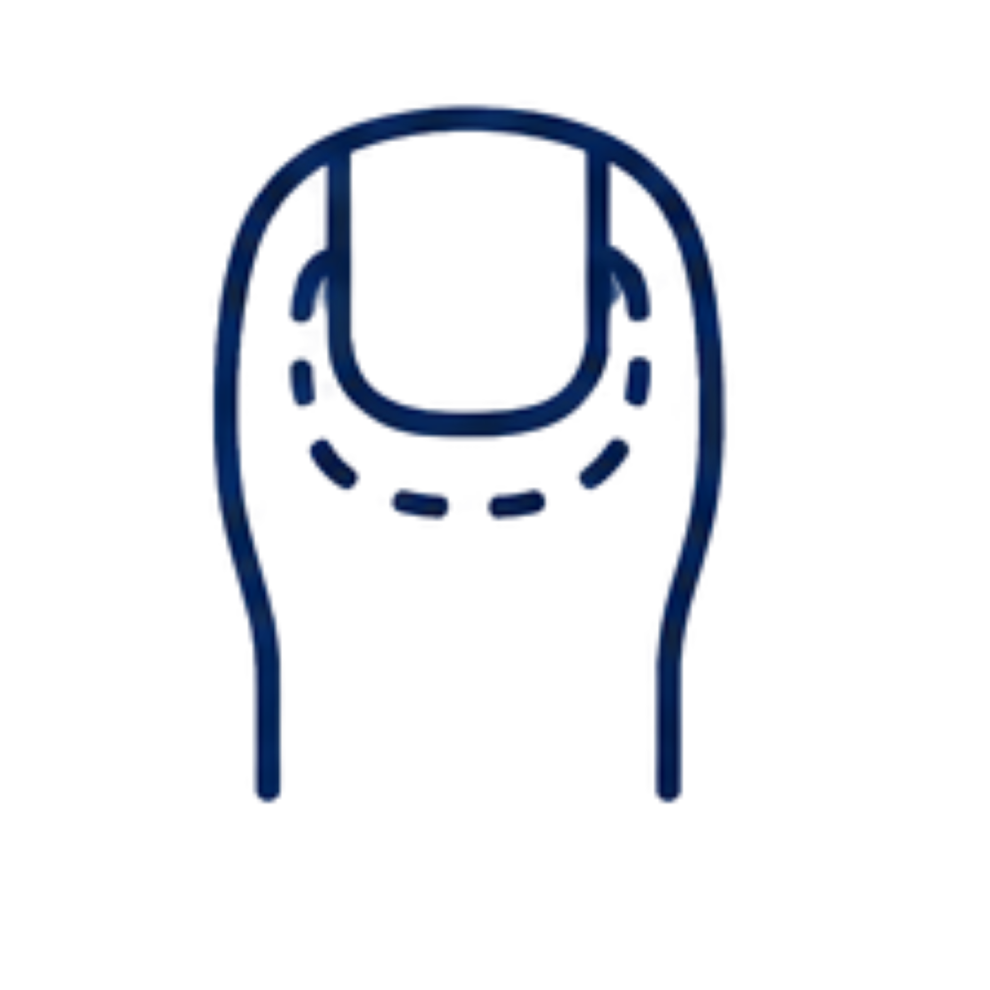 Blue neon outline of a microscope logo with a circular top and base.