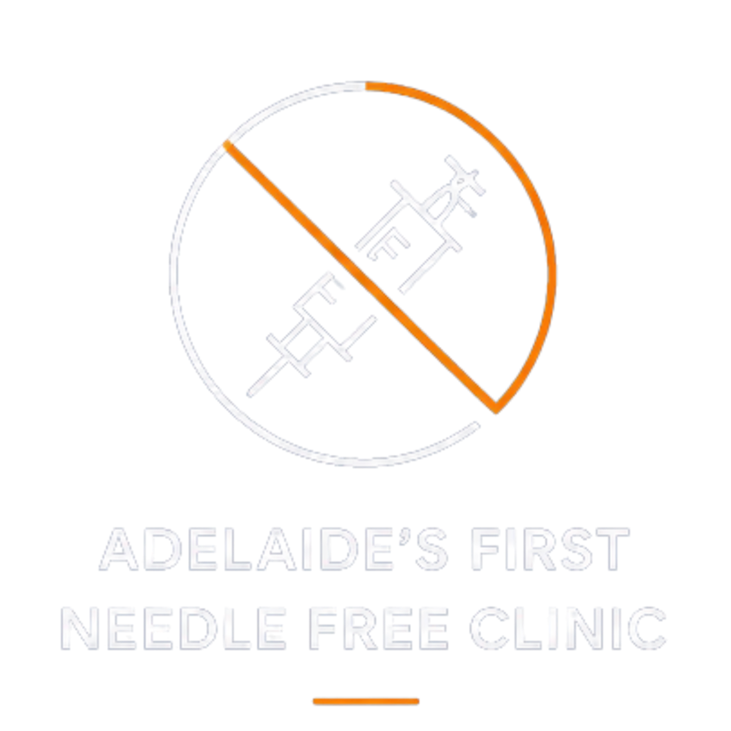 Logo with a medical symbol and a syringe, crossed out, with the text "Adelaide's First Needle Free Clinic" underneath.