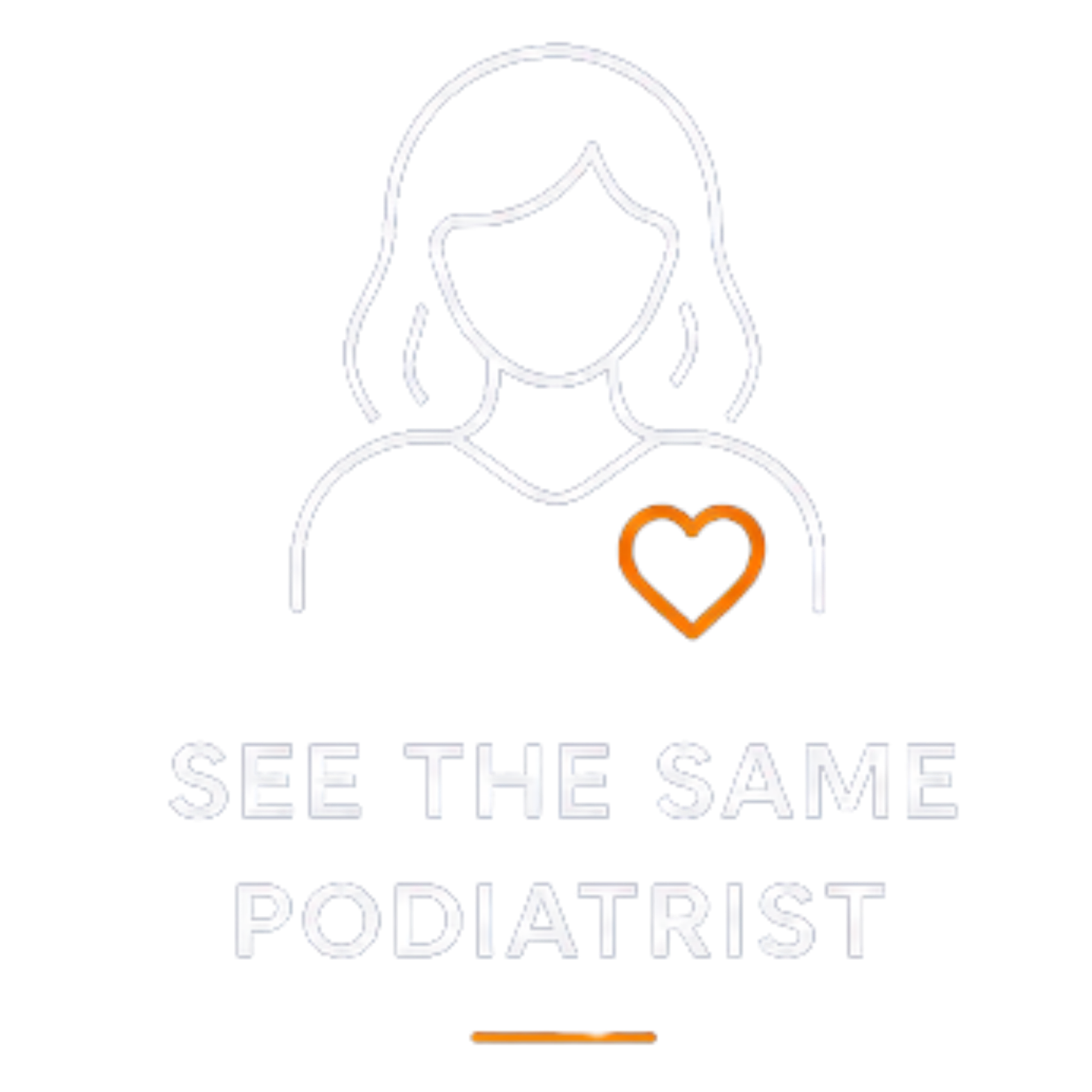 Logo with a stylized outline of a person's face, wearing glasses, with a heart symbol and the text 'See the same podiatrist'.