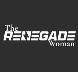 Logo for The Renegade Woman with a black background and white text