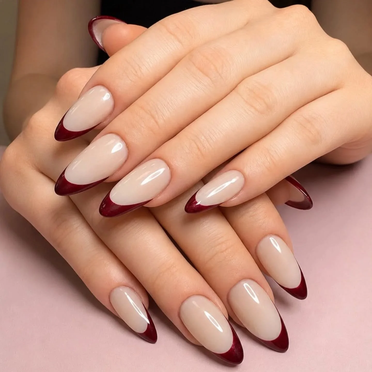 Classic with a bold twist ❤️✨

These deep cherry French tips are the perfect blend of timeless elegance and modern edge. Clean lines, glossy finish, and a shape that makes a statement without saying a word.

Shout-out to Akram for another flawless se