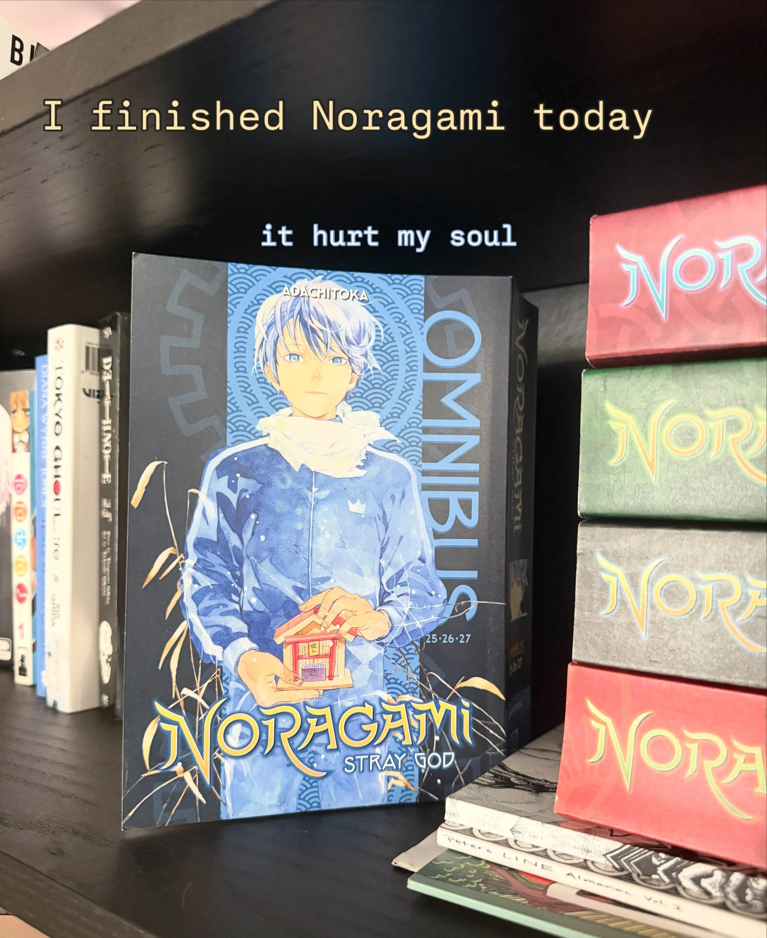 day 3 of showing up for myself and this is all I can tell you today.

I&rsquo;ve been following this anime/manga for YEARS and this year I finally found somewhere I could order the manga&hellip;

and I have finally finished it #noragami #mangalovers 