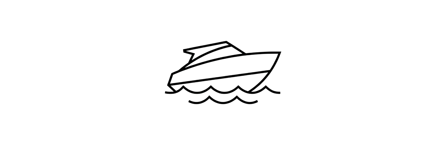 A black and white illustration of a sailboat on the water with waves and a cloudy sky in the background.