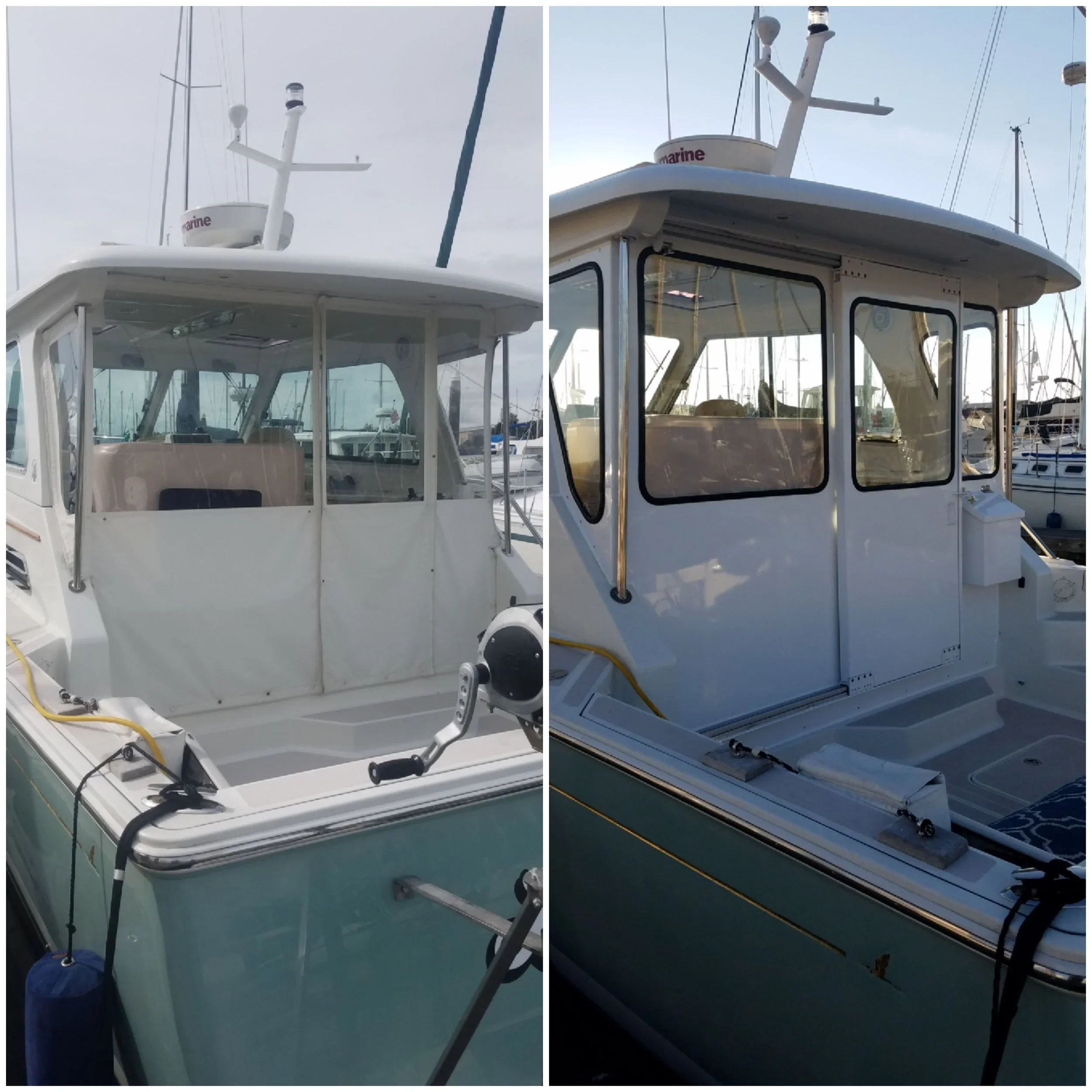 Marine-grade aluminum fabrication and custom metalwork for boat cabin enclosures.