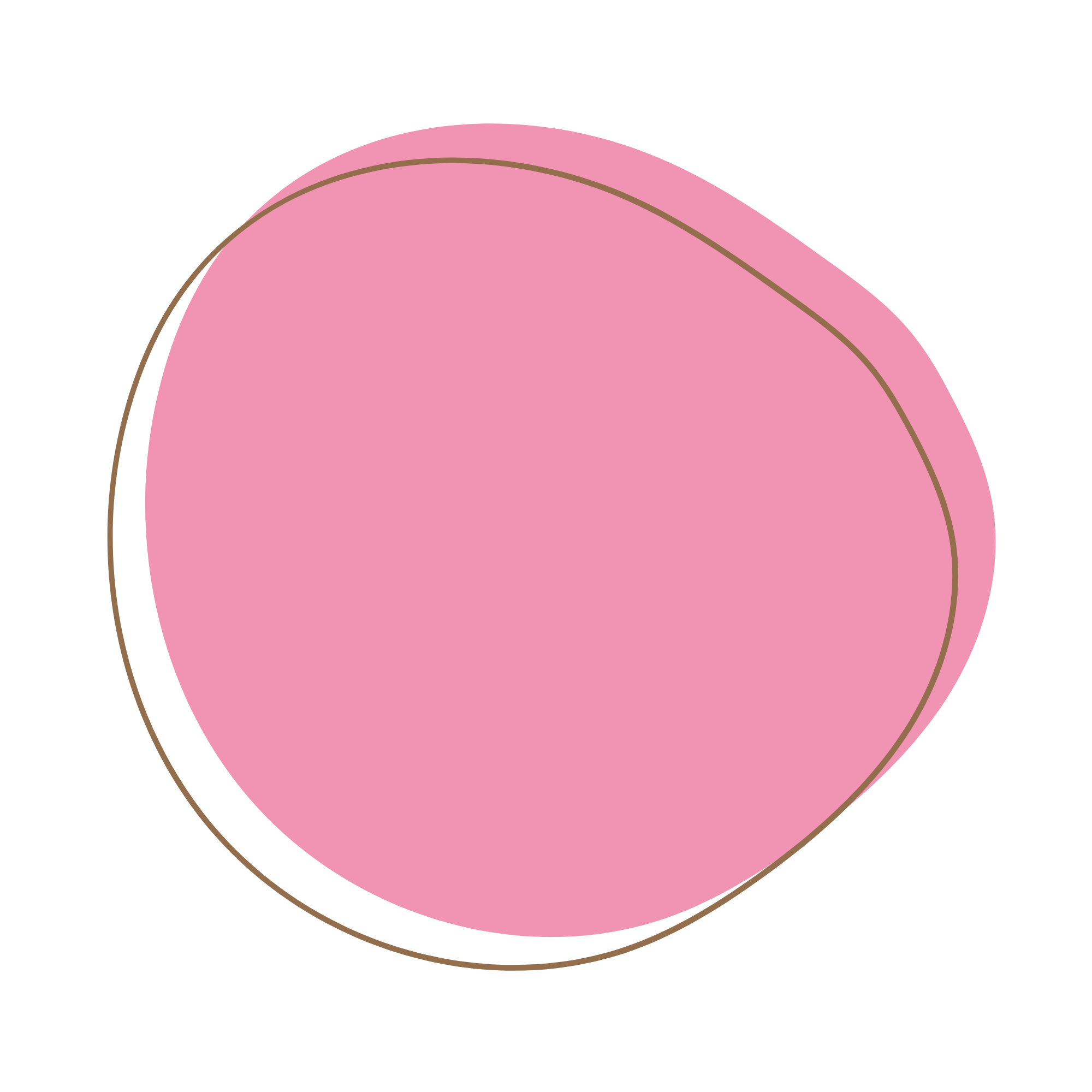 Pink oval shape with a brown border on a black background.