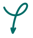 A teal-colored hand-drawn arrow pointing downward with a loop at the top.
