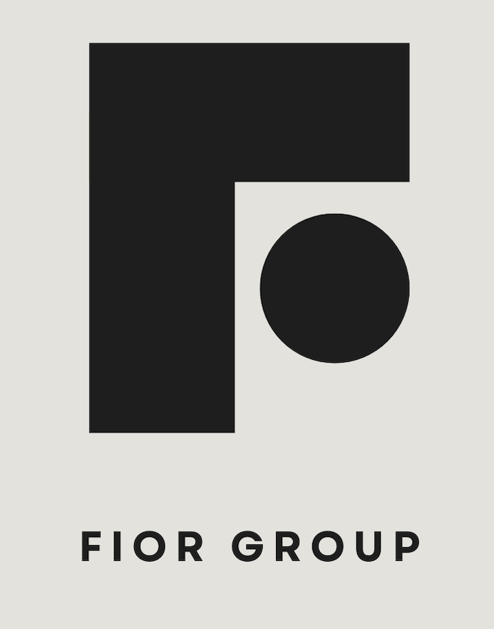 Logo with a large black letter 'F' and a black circle, with the text 'Fior Group' below.