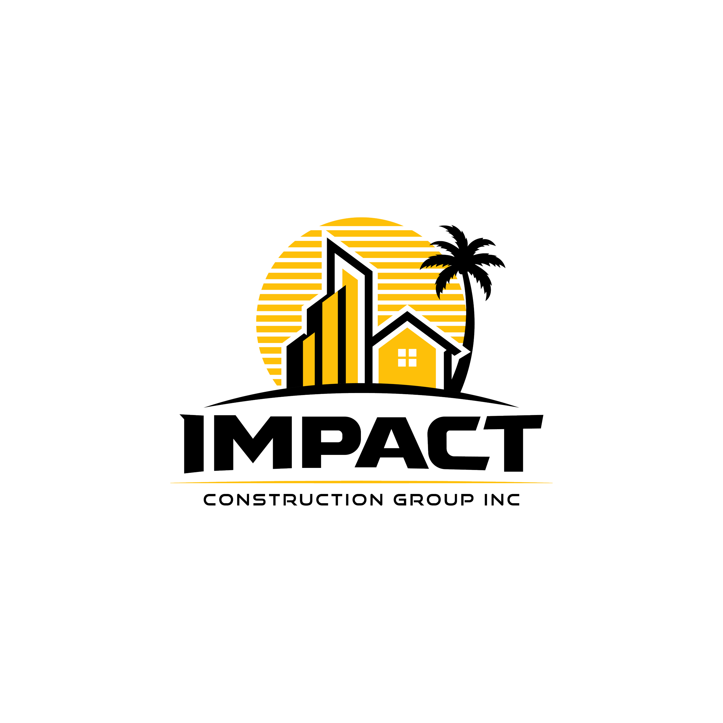 Black background with yellow and white text and graphic design elements promoting Impact Construction Group Inc.
