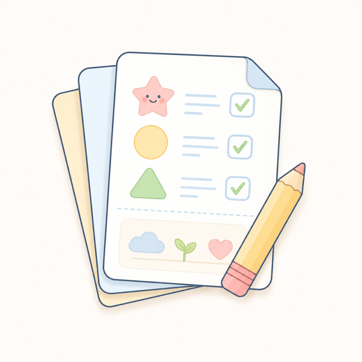 Printable family checklist with a pencil and simple support icons.