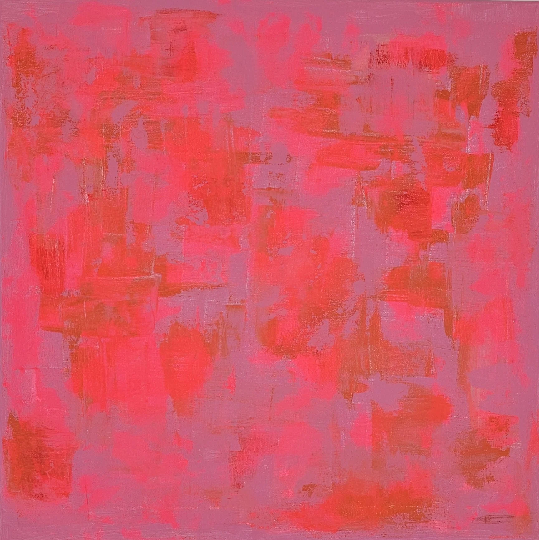 Peinture abstraite avec des coups de pinceau en rouge et rose sur une toile
