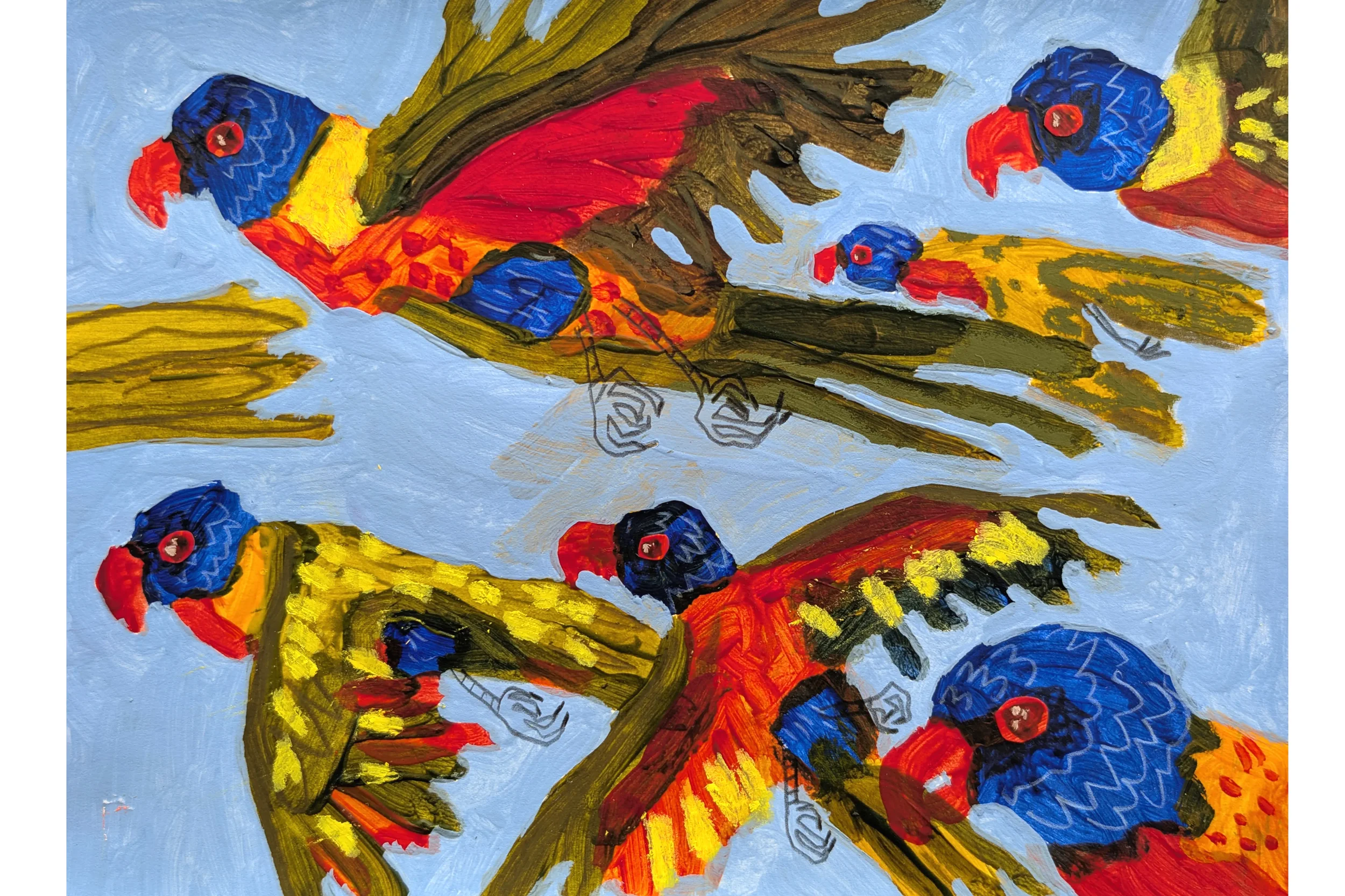 Flock of Rainbow Lorikeets