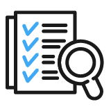 Checklist with blue checkmarks and a magnifying glass