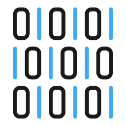 Binary code with zeros and ones in black background and blue and gray digits