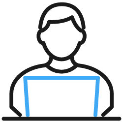 Outline of a person sitting at a desk with a laptop