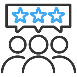 Three people giving a three-star rating infographic.