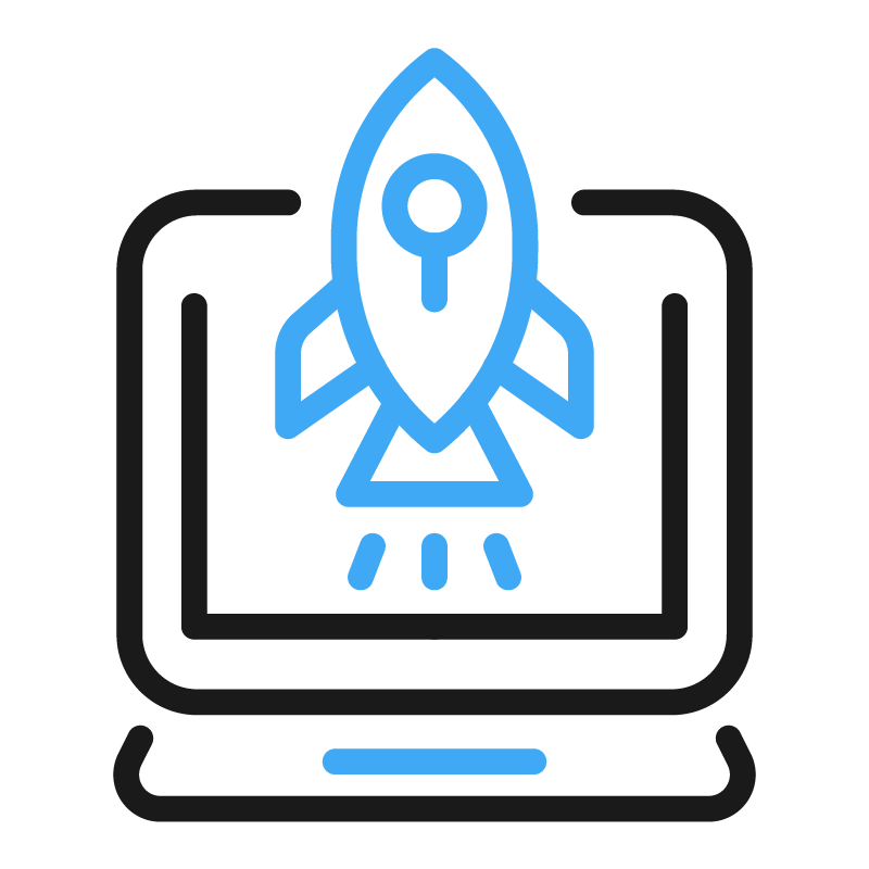 Outline of a rocket launching from a laptop screen