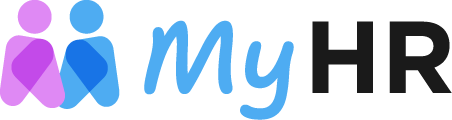 Logo for MyHR featuring two abstract human figures in purple and blue, with the text 'MyHR' to the right.