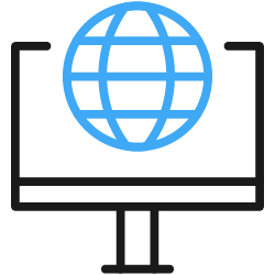 Icon of a globe on a computer screen, representing internet or web connection.