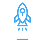 Icon of a rocket launching from a computer monitor.