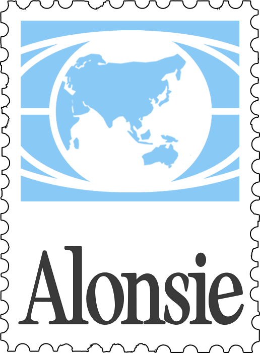 Un timbre avec un symbole du globe terrestre et l'inscription 'Alonsie' en dessous.