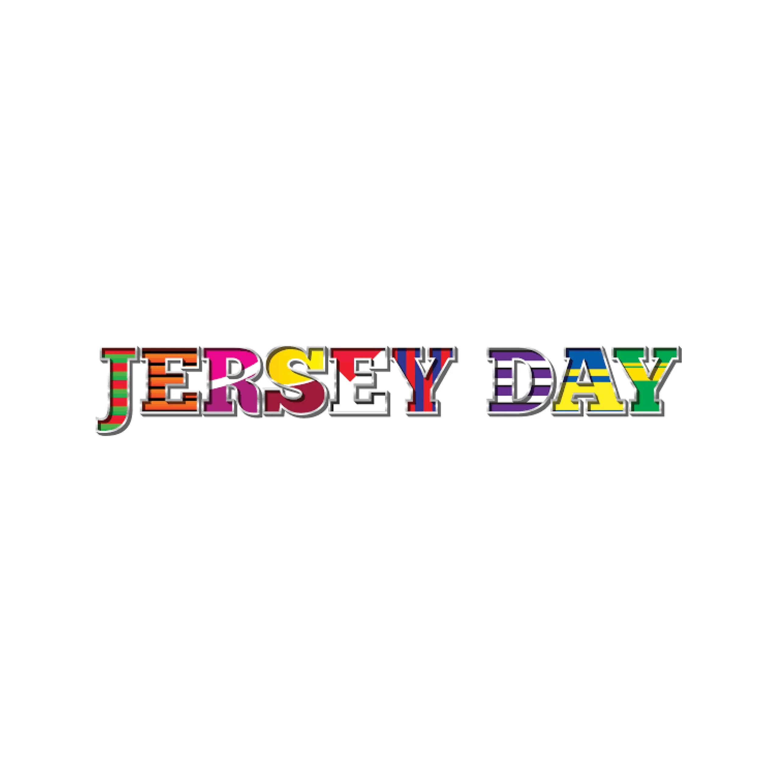 Colorful text spelling out 'Jersey Day' with vibrant, multicolored letters.