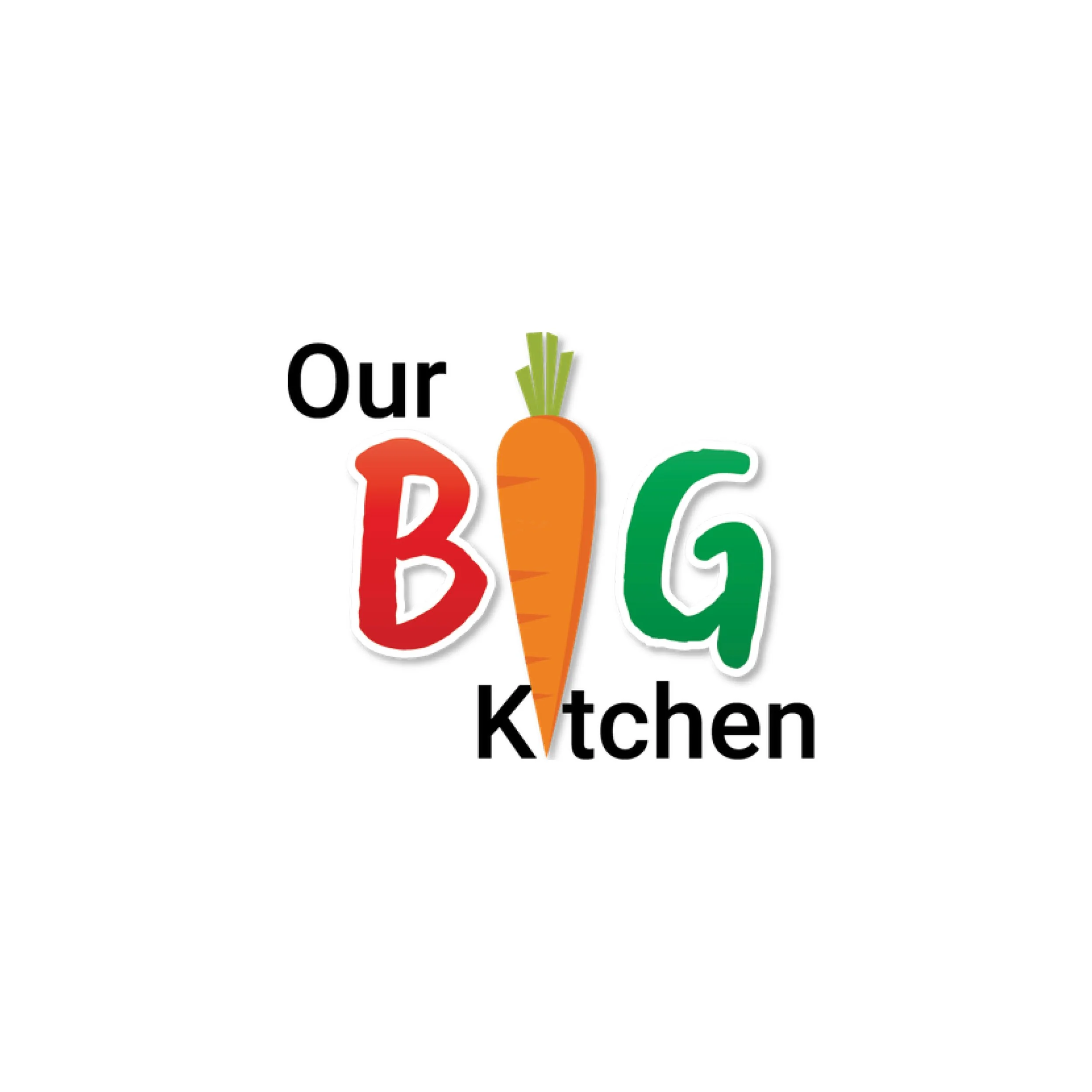 Colorful text that reads 'Our Organic Kitchen' with a carrot illustration integrated into the text.