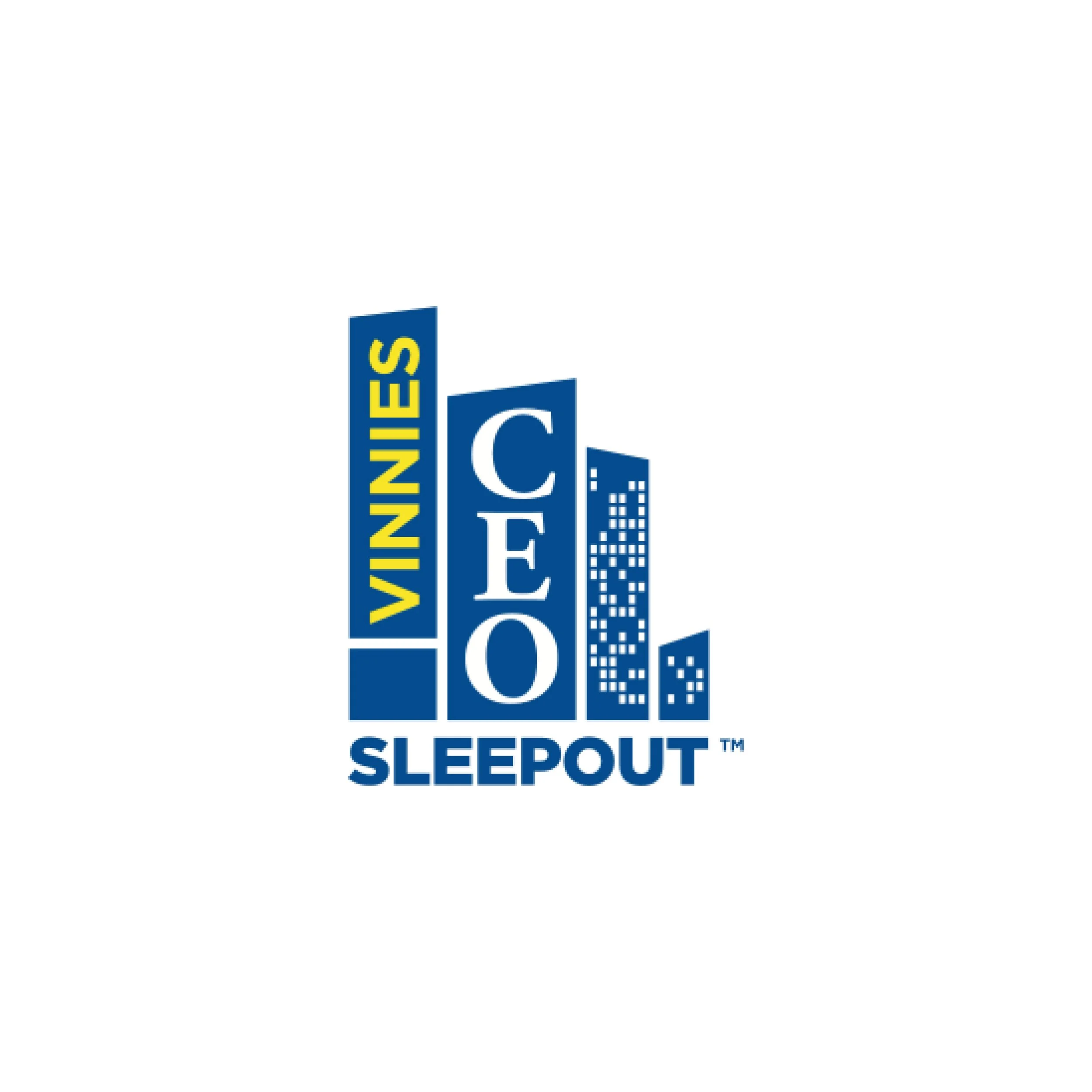 Stacked blocks spelling out 'Night of Sleepout' with cityscape illustrations on blue blocks.