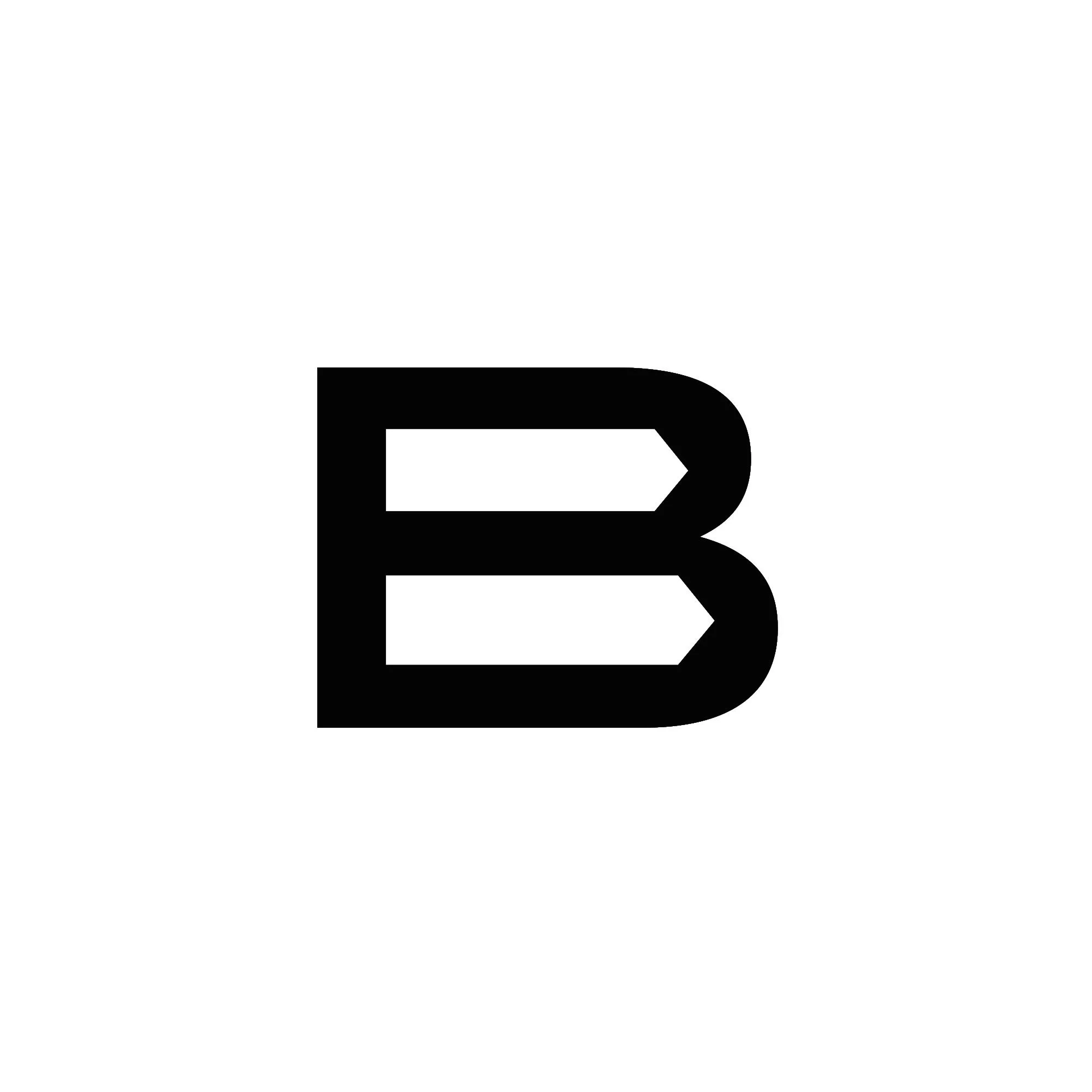Black and white stylized letter 'R' with angular design.