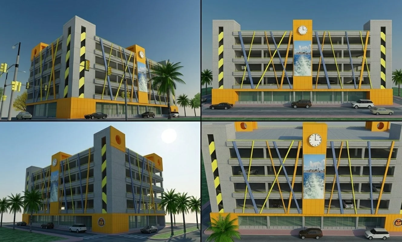Aydın Vakıflar Genel Müdürlüğü çok katlı otopark projesi mimari tasarımı ve 3D render modellemesi - Design Contract.