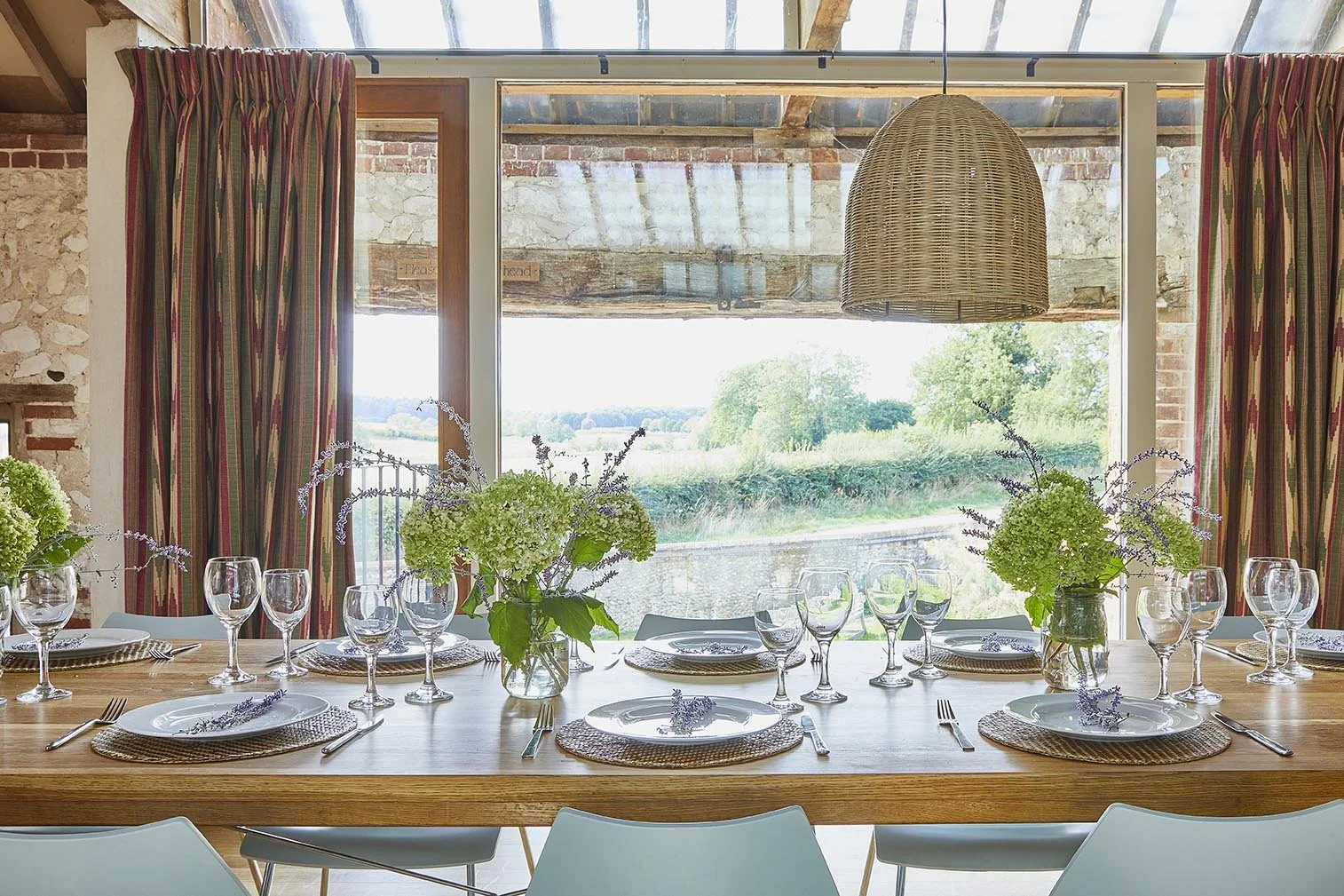 View from the dining area in Great East over gardens and rolling fields