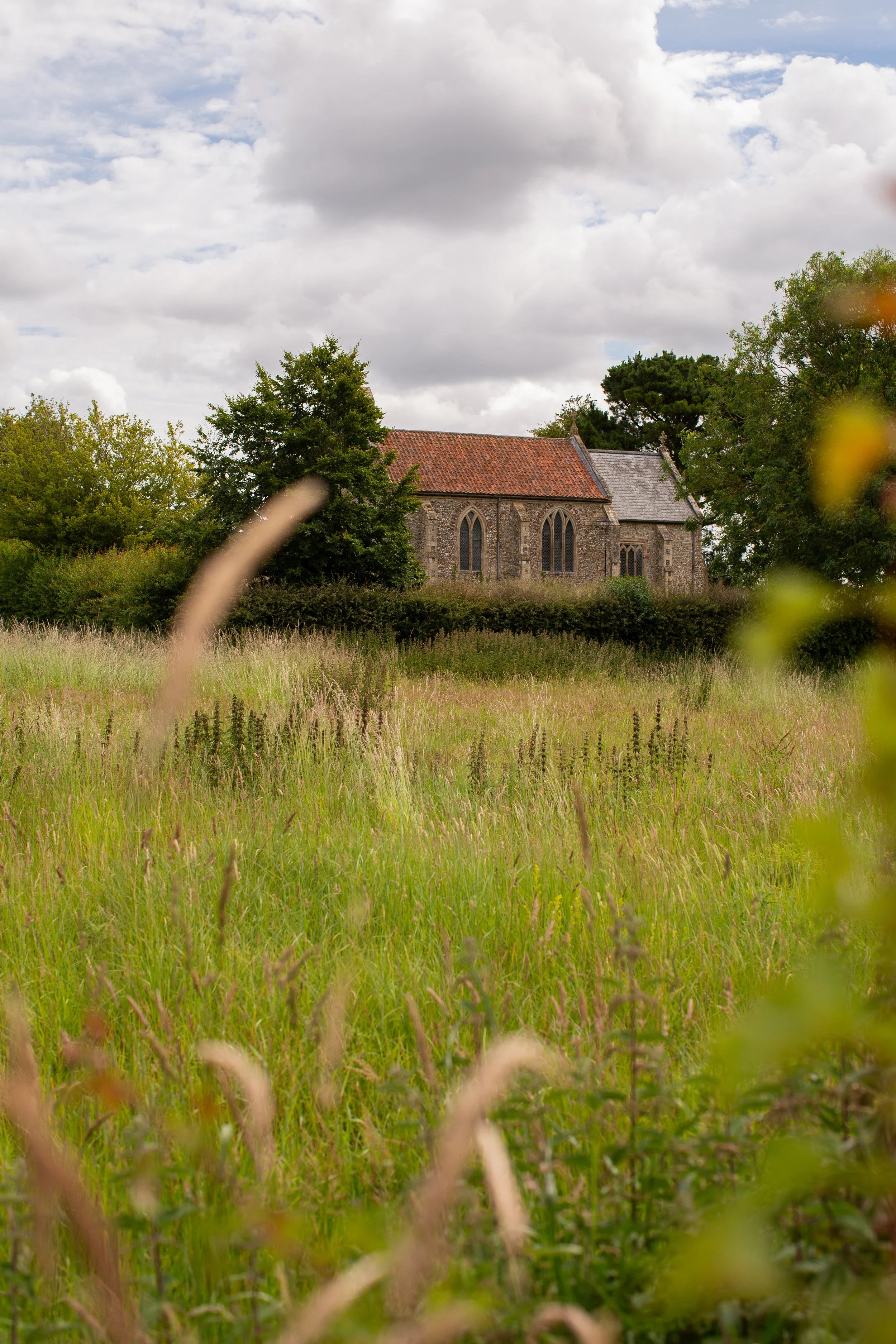 The view from Greys Court over the meadow to the Medieval church