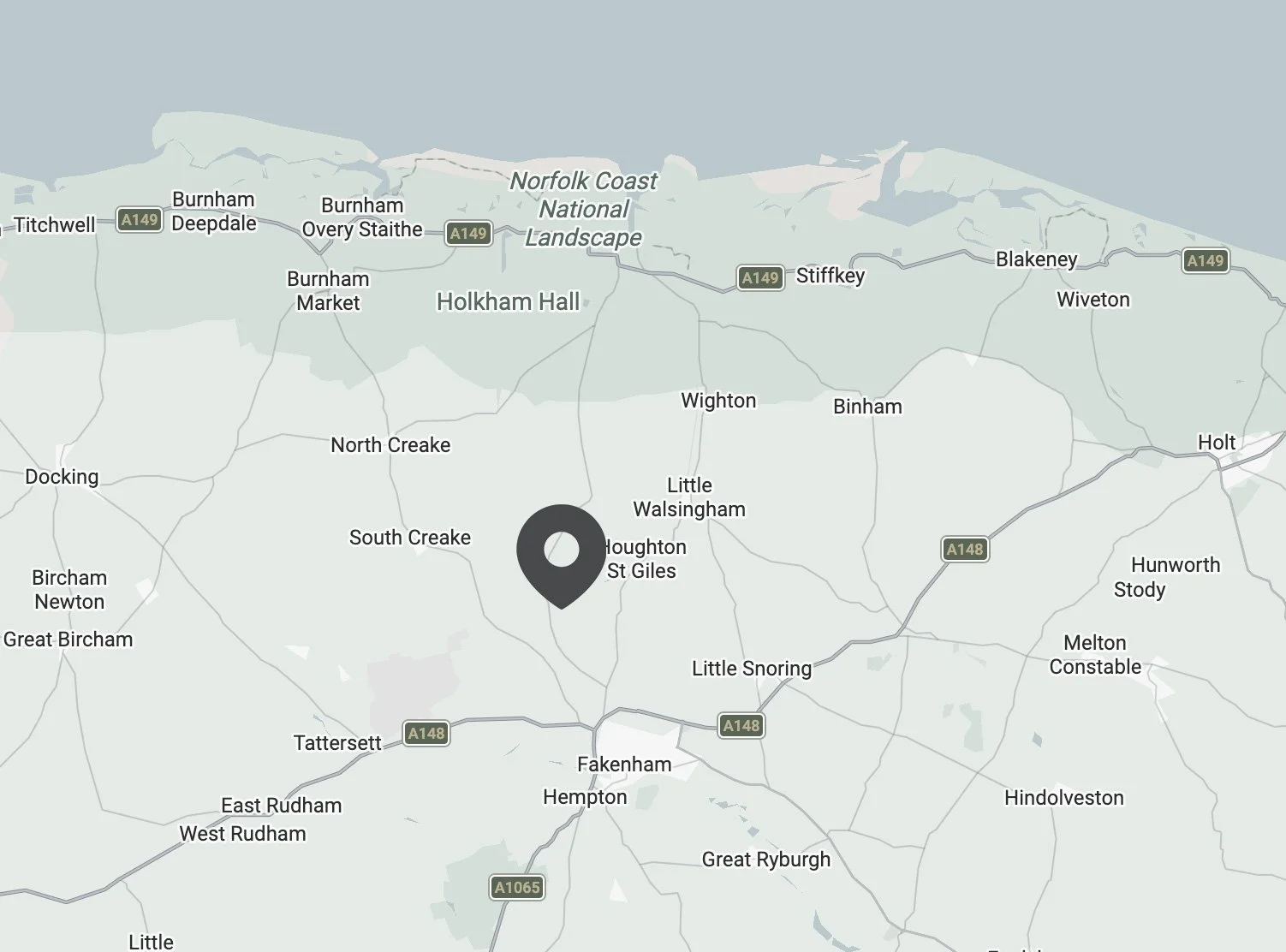 Map of North Norfolk showing the location of the Barsham estate and maize maze