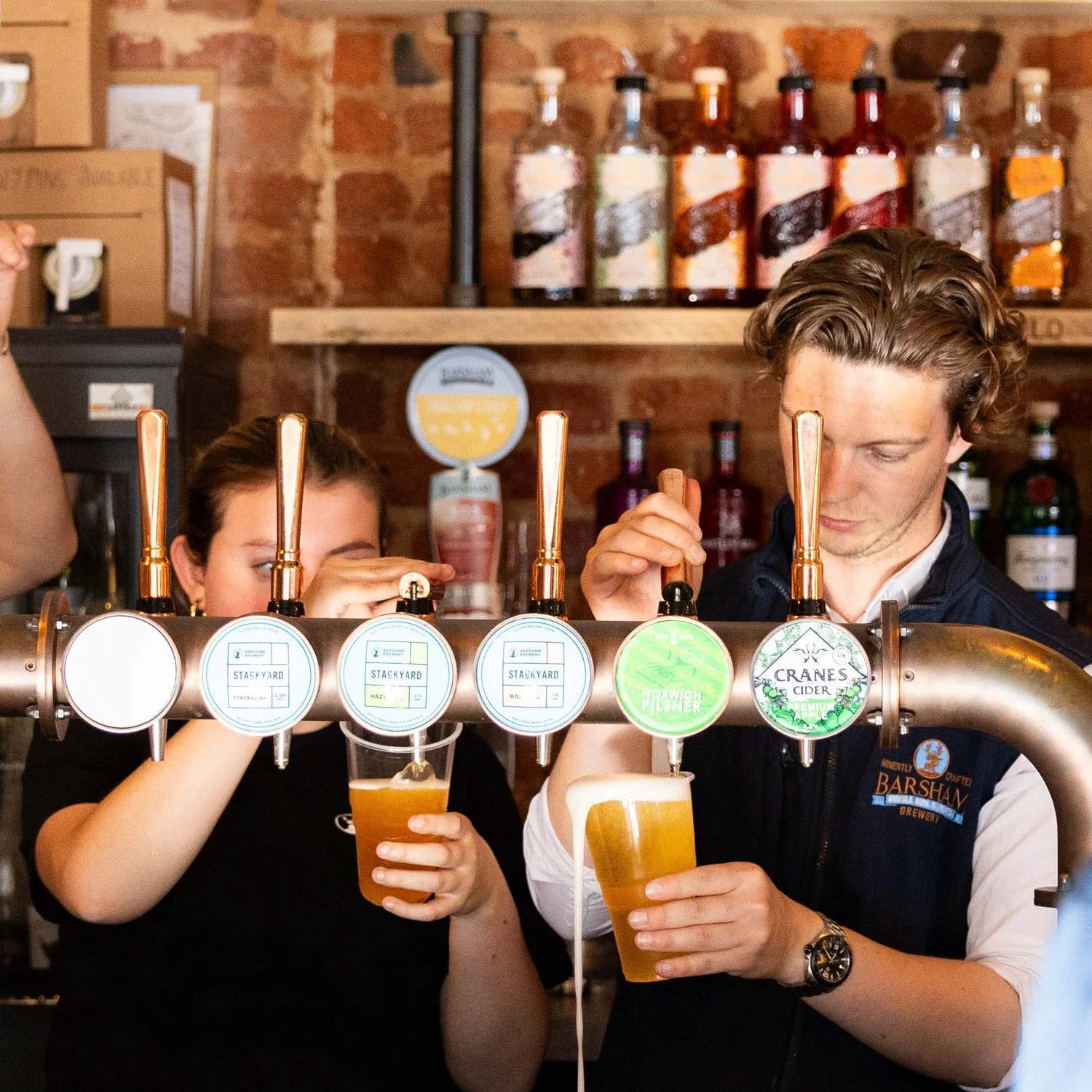 The bar in The Taproom at Barsham Brewery