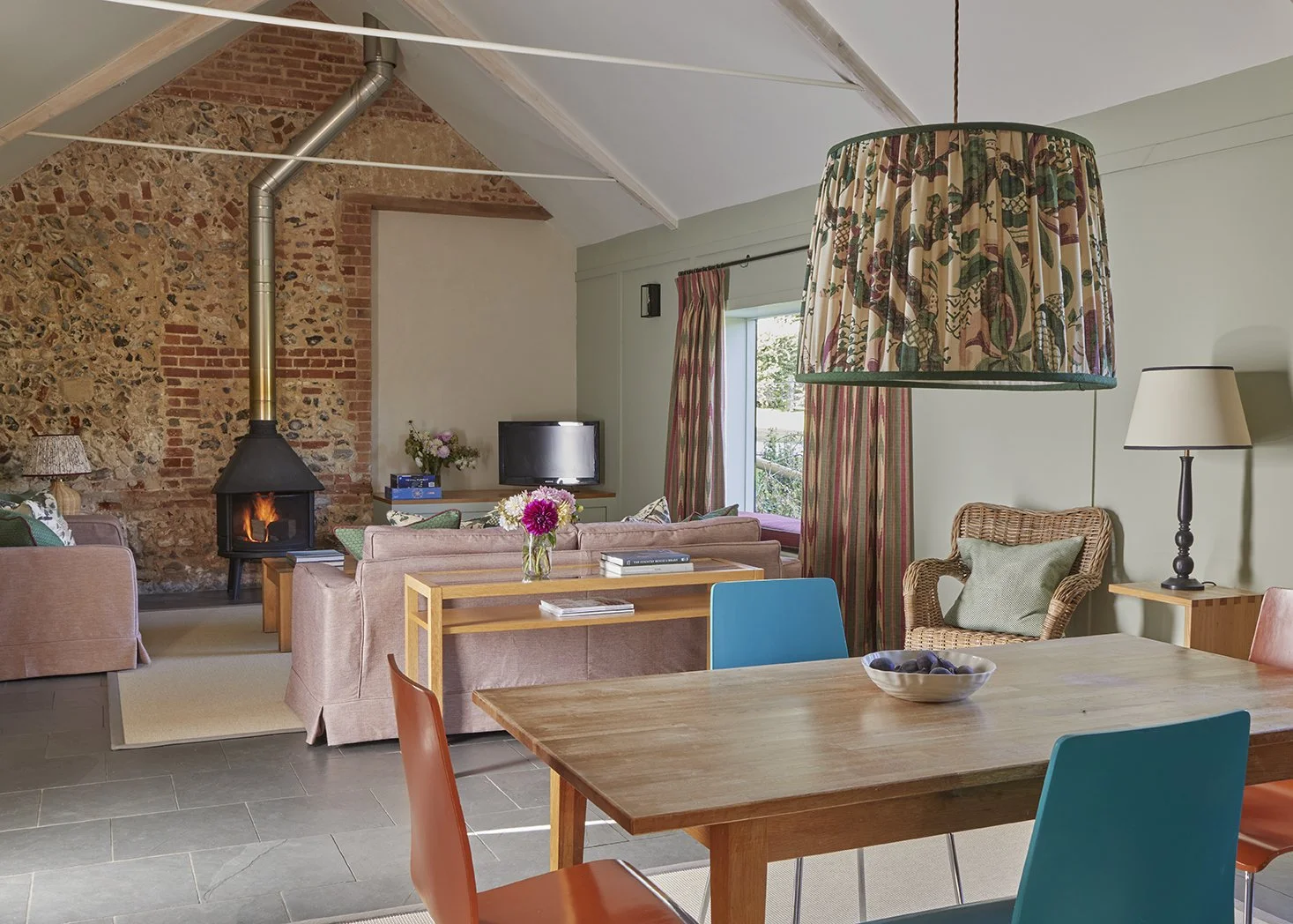 The vaulted open-plan living and dining area in Little Barsham