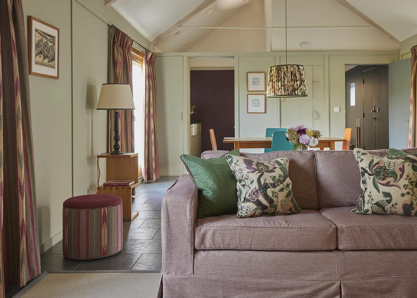 The vaulted open-plan living, dining area in Little Barsham