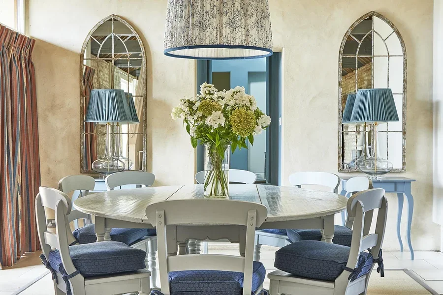 The stunning vaulted dining area in Long Meadow with a door out to the private garden