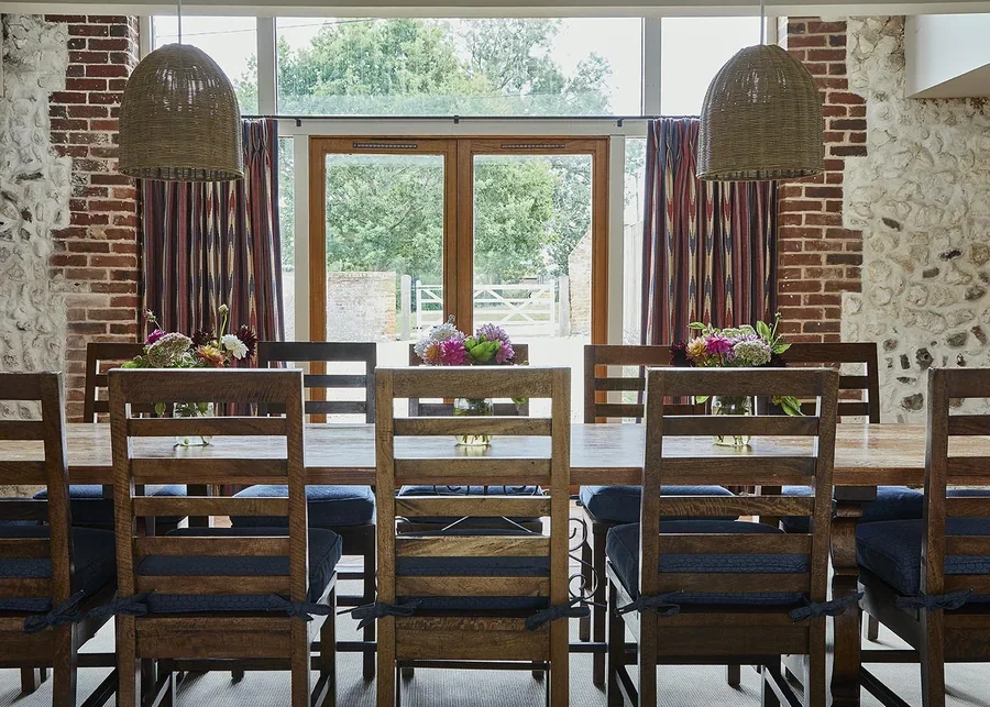 Looking out of the double doors to the garden from the dining area in High Barsham
