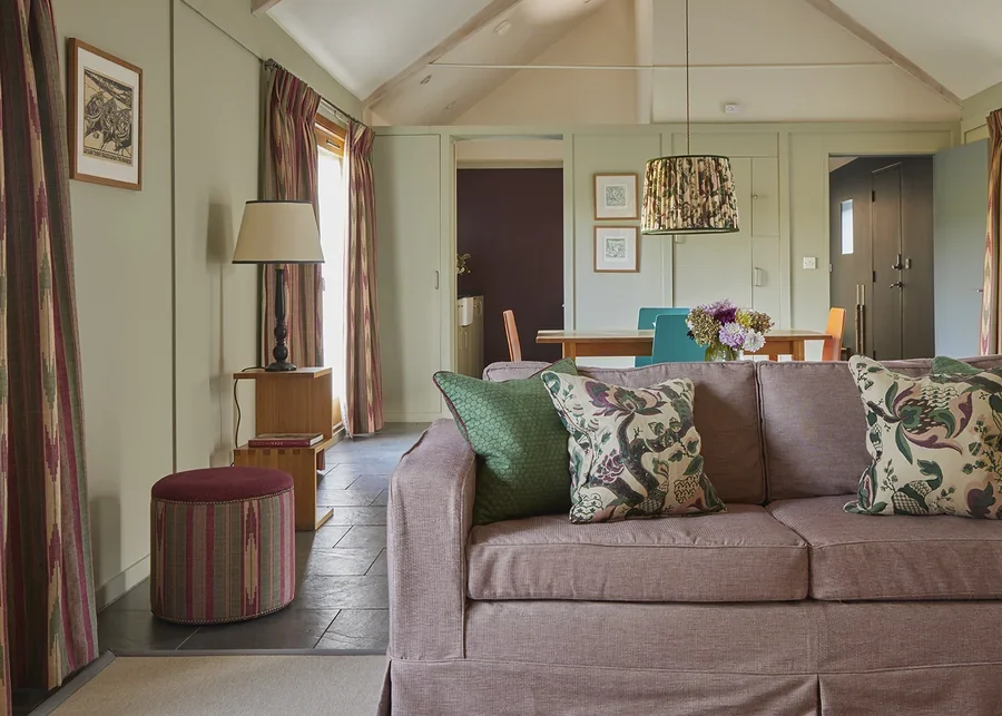 The vaulted open-plan living, dining area in Little Barsham