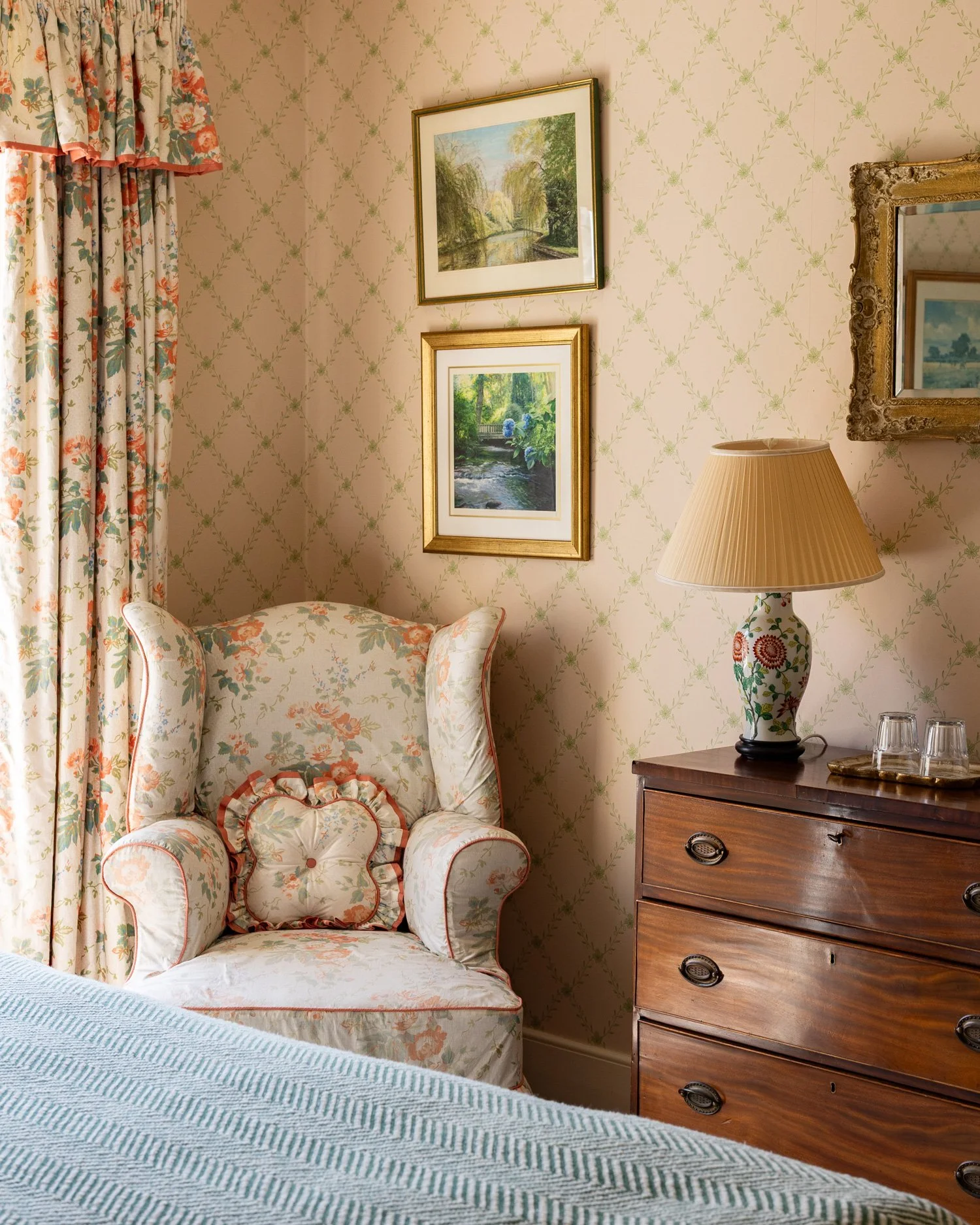 A corner of one of the elegant, traditional country house bedrooms in Meadow House