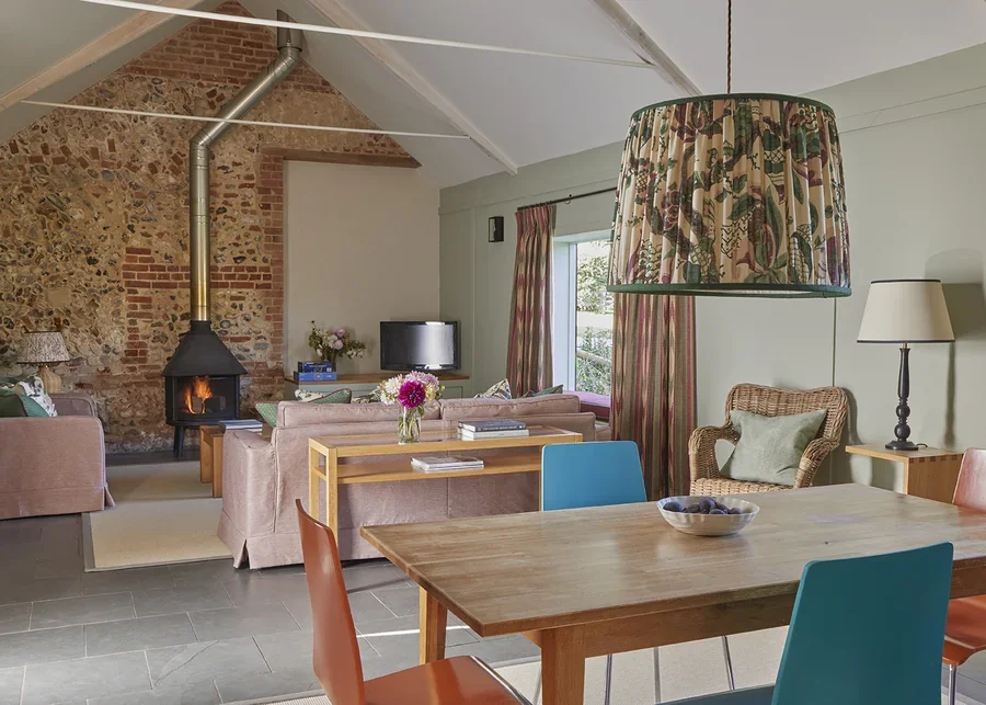 The vaulted open-plan living and dining area in Little Barsham