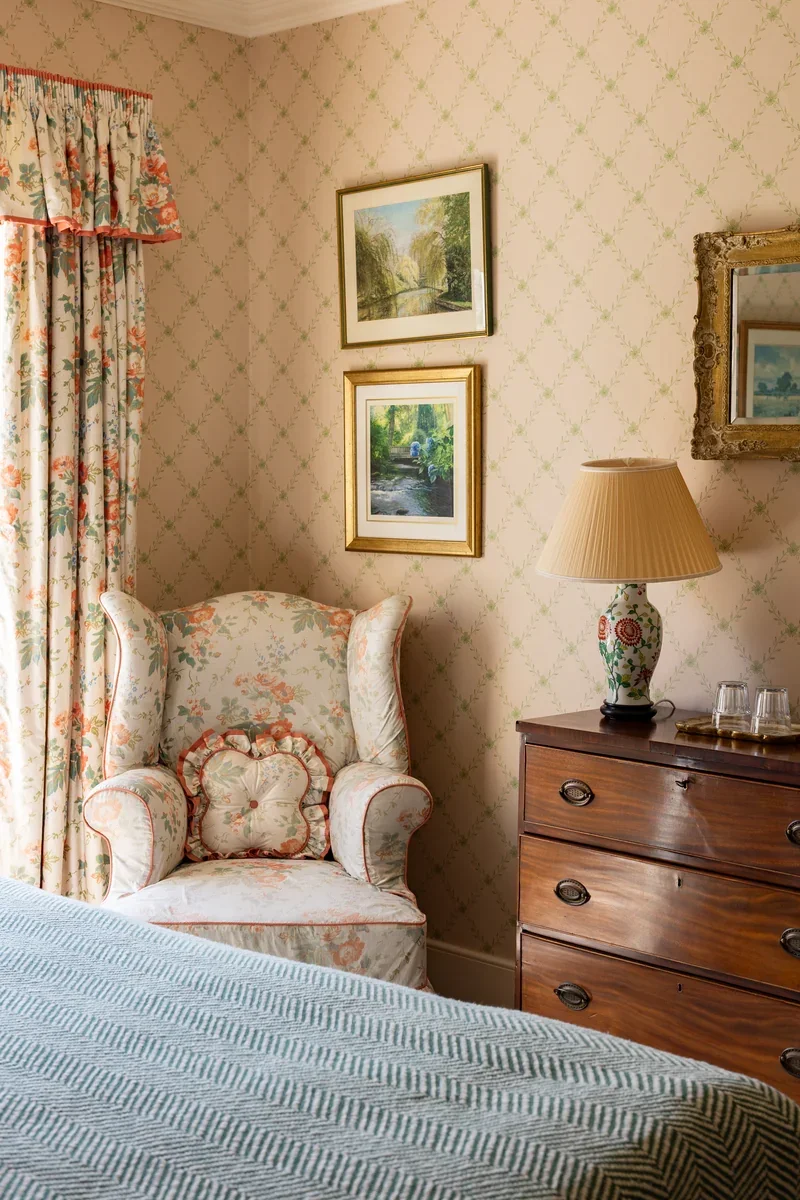 A corner of one of the elegant, traditional country house bedrooms in Meadow House