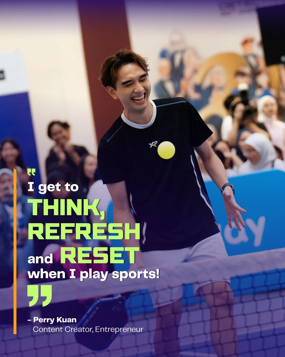 Perry Kwan playing pickleball at Nicol David Organisation Sports & Mental Health Summit