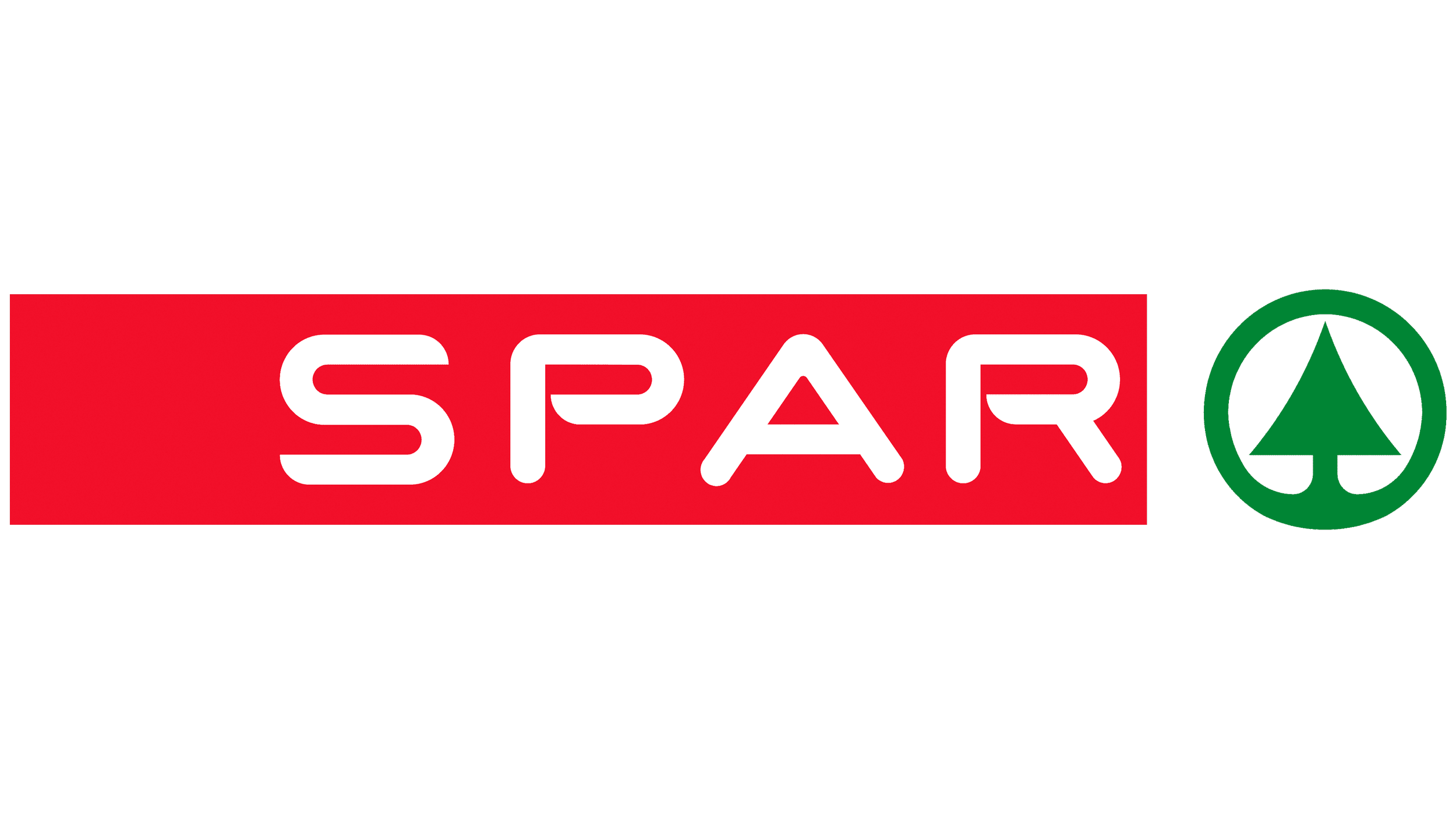 A bold red rectangle with the word 'SPAR' in white capital letters, next to a green circle containing a black and green stylized tree logo.