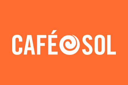 Café Sol logo with orange background and white text.