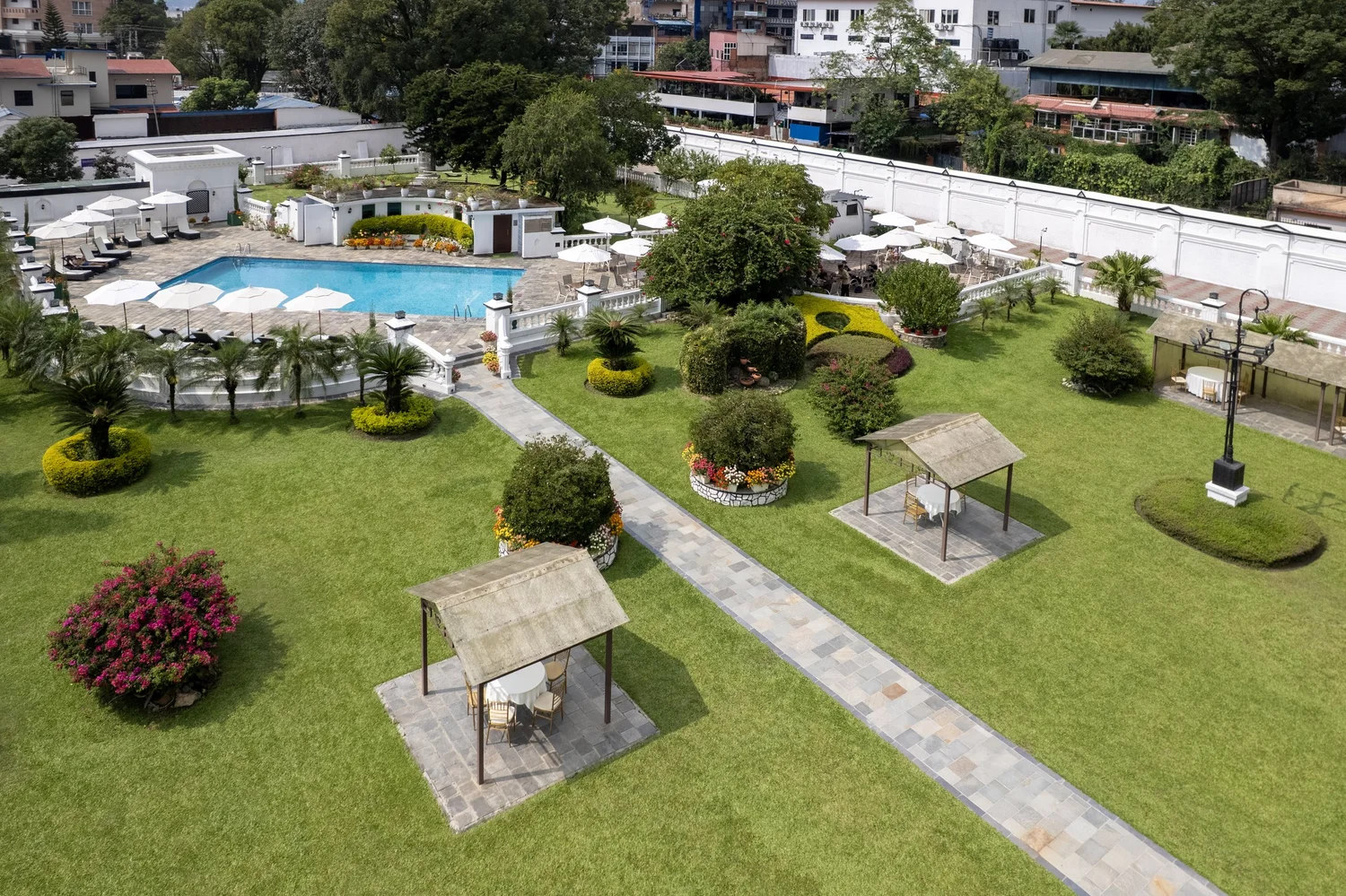 Aerial view of the palace and royal gardens