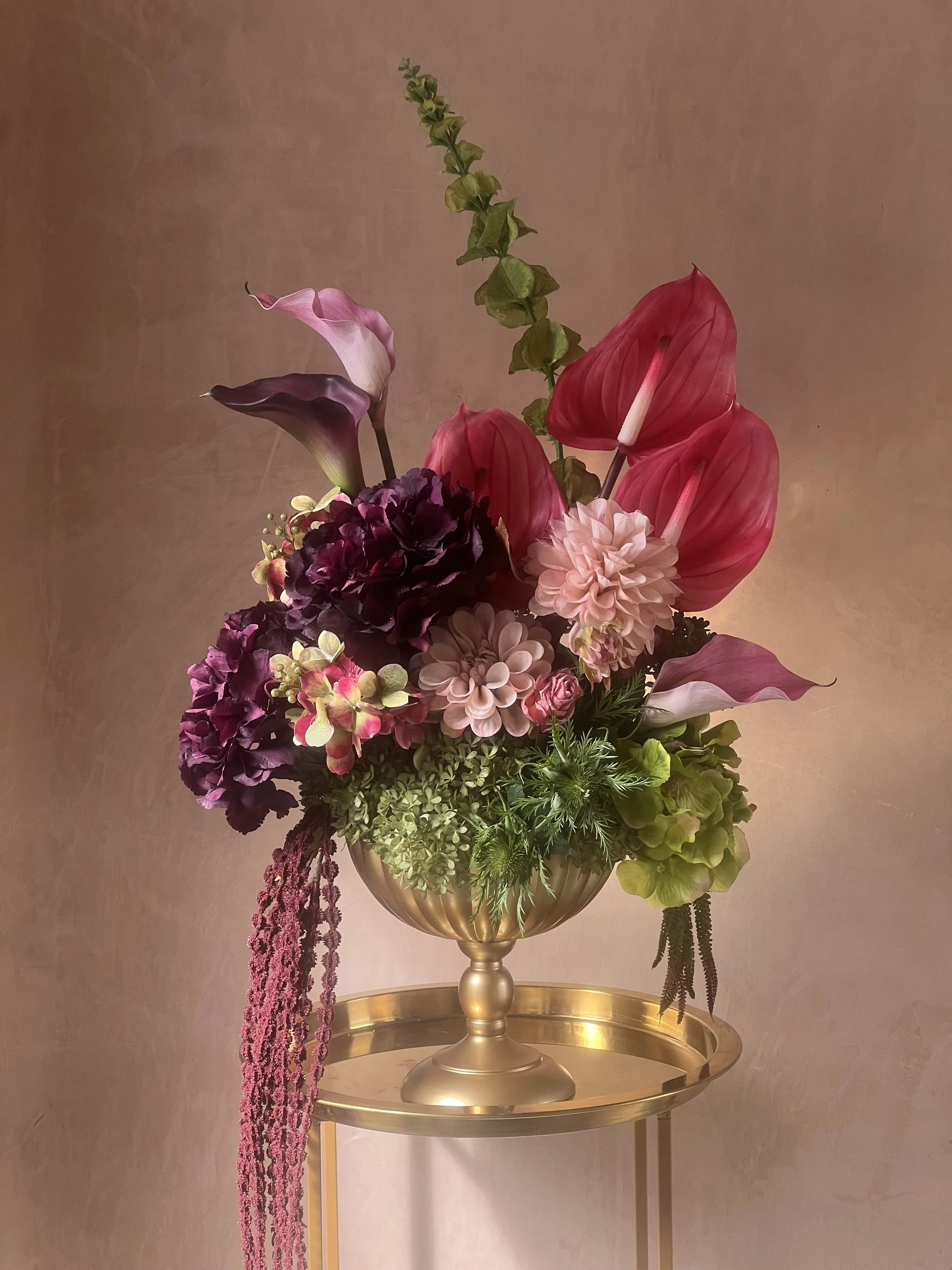 Totally bespoke small/medium urn in  modern architectural style, burgundy and pinks