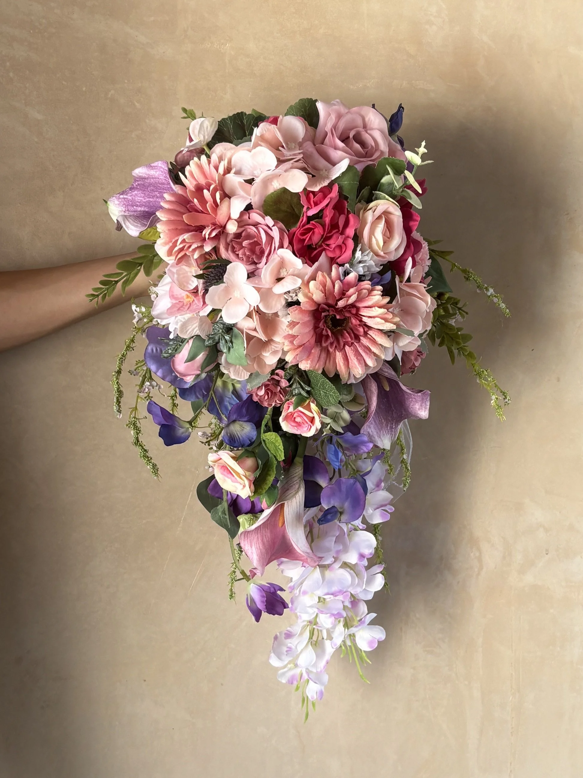 Lilac and Pink Cala Lily and Wisteria Waterfall Bouquet