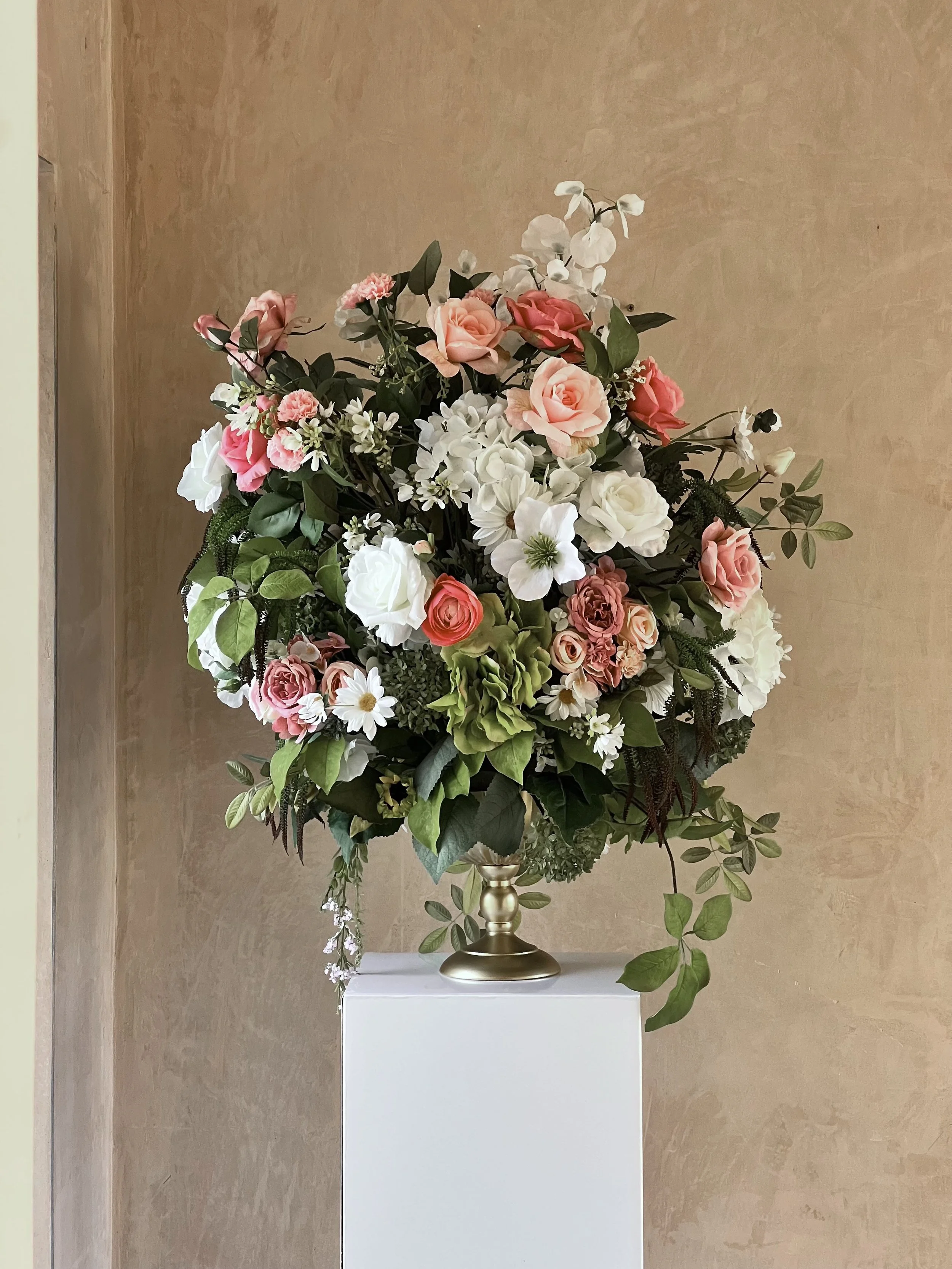 Wild white urn customised with pink and peach