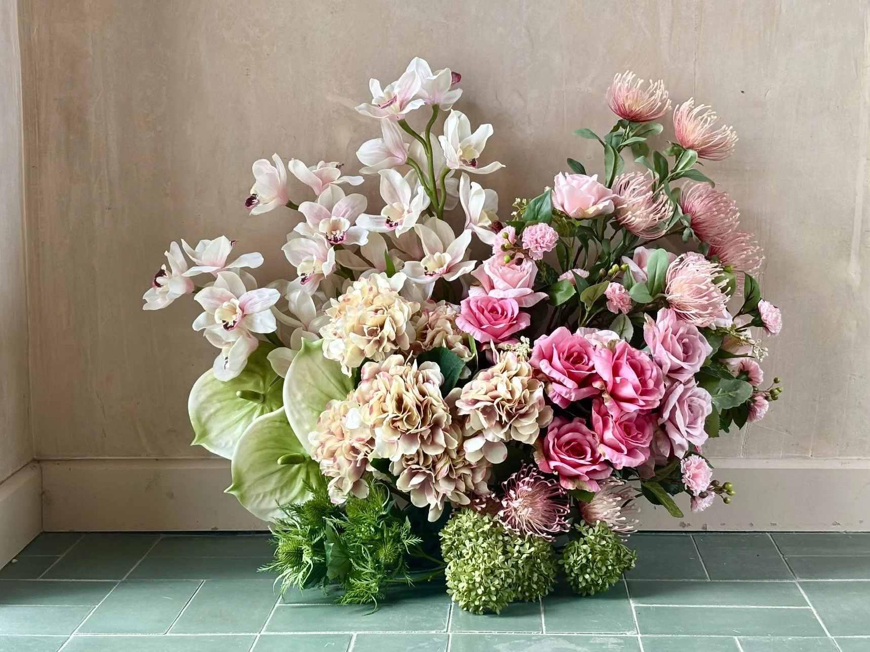 Totally bespoke isle piece 'pink and green architectural and romantic' brief