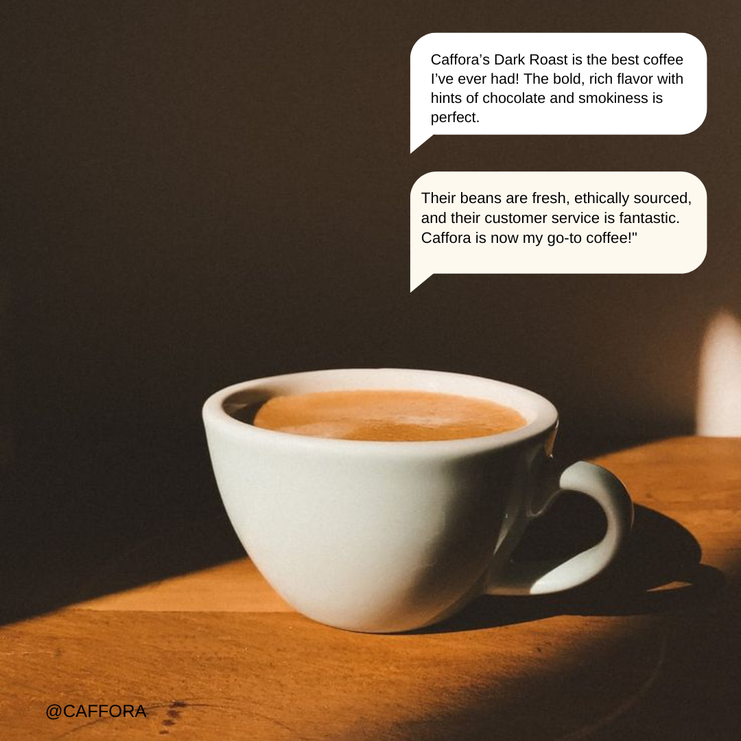 A white coffee cup filled with dark roast coffee on a wooden surface, with sunlight casting a shadow to the right.